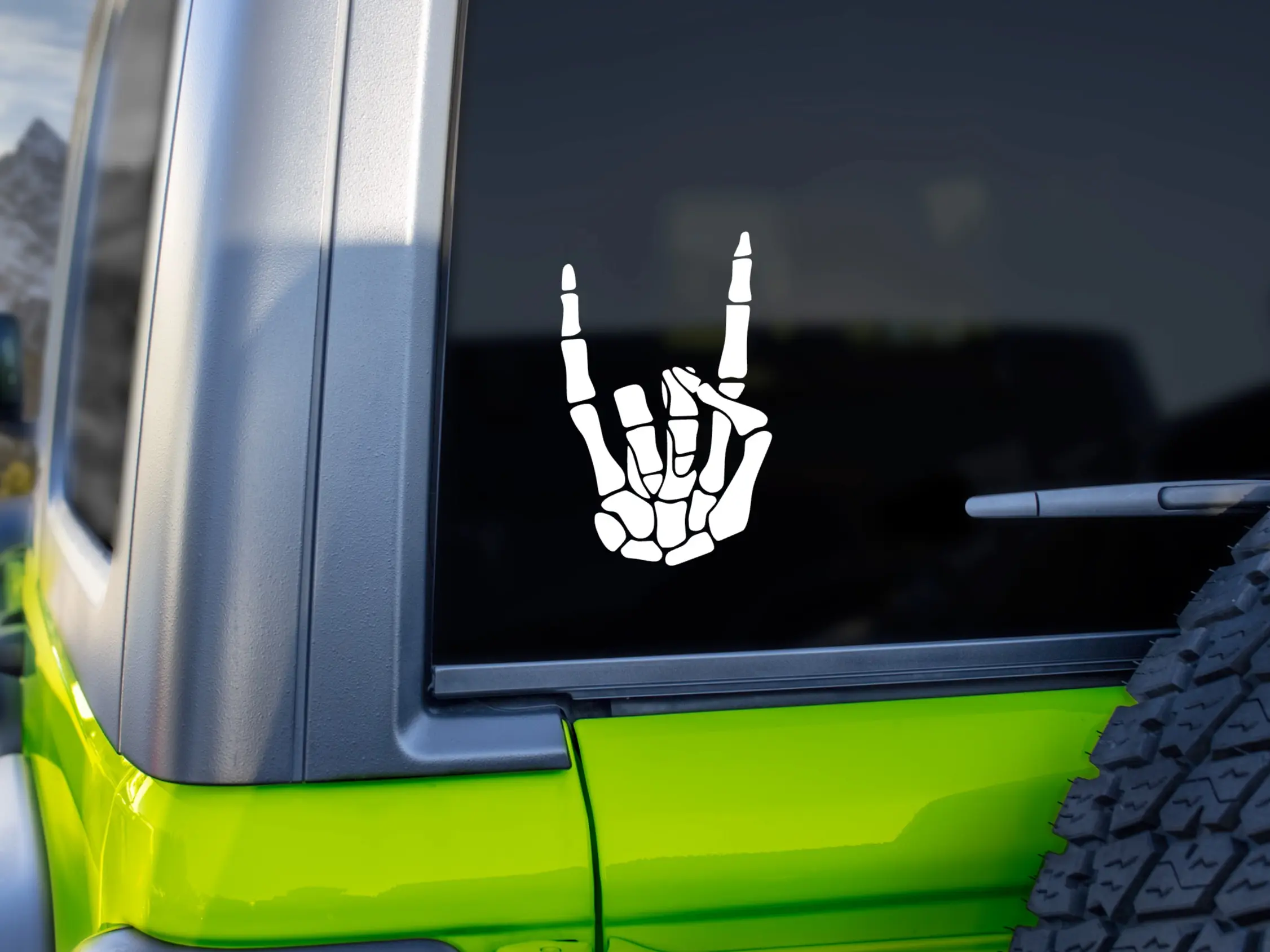 Rock On Skeleton Hand Decal - Cool Car Sticker - Laptop Decal - Mirror Decal - Funny Decal - Grunge - Edgy - Halloween - Spooky