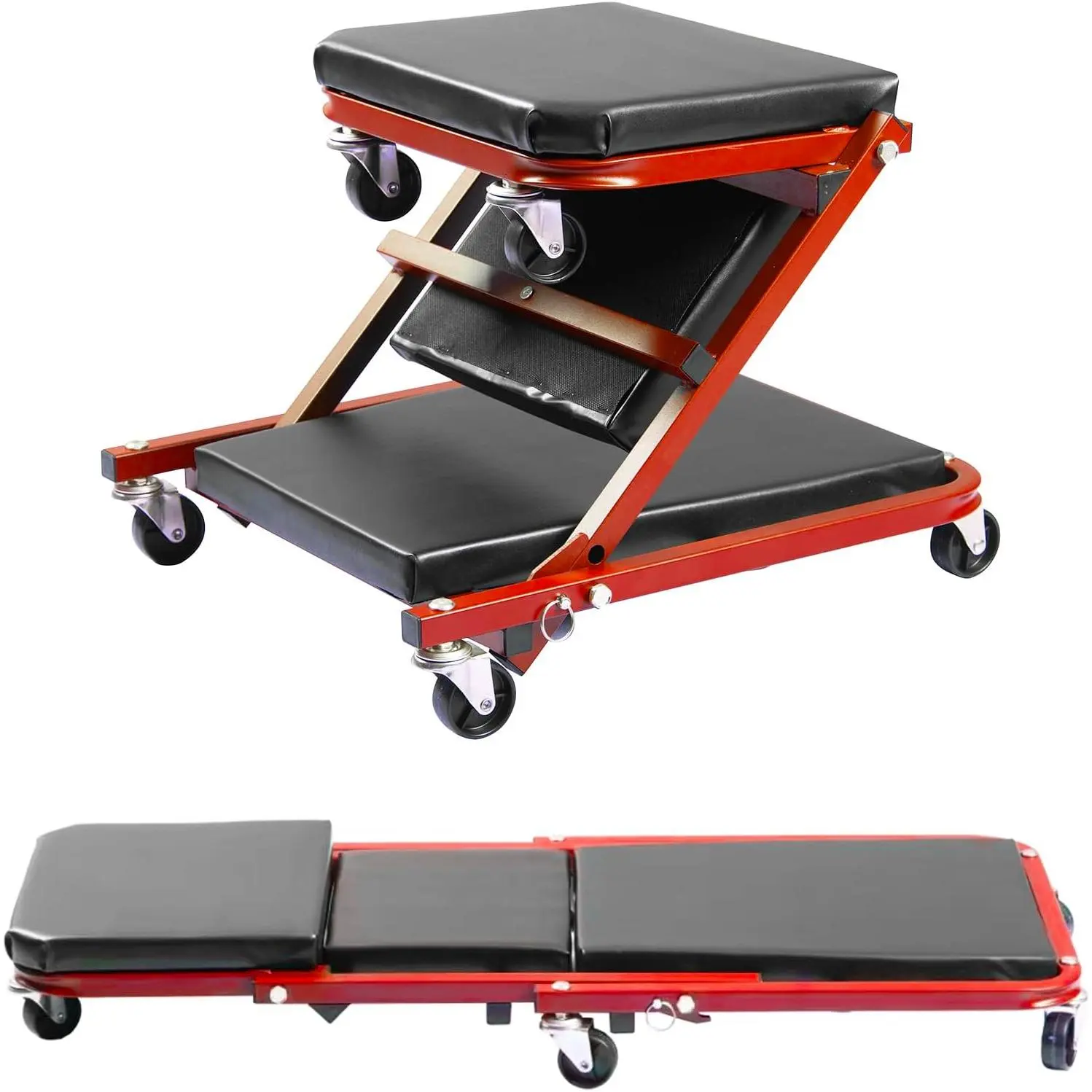 Mechanic Creeper, 300 Lbs Z-Creeper Seat, 36 in 2 in 1 Garage Chair Adjustable Rolling Folding  Creeper with 6 count Wheels for Garage, Shop, Auto Repair, Lay Down or Sit