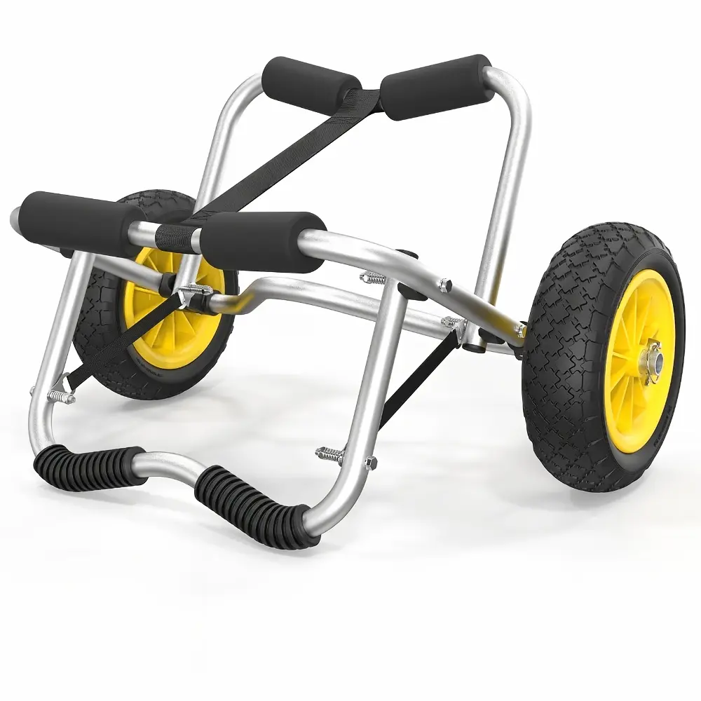 Bonnlo Foldable Kayak Trailer, Portable Kayak Cart, Durable Aluminum Alloy Frame, with 2 Sturdy Ratchet Straps, 10'' Solid Tires, Perfect for Sand, Lawns, and Rough Terrain, for Kayak, Canoe, Paddle Board, Black & Yellow