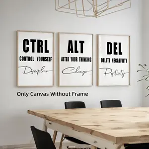 Ctrl+Alt+Del Canvas Posters, 3 Counts/set Inspirational Quotes Wall Art, Aesthetic Room Decor, Artwork Wall Painting for Gift, Wall Picture for Living Room, Ornaments