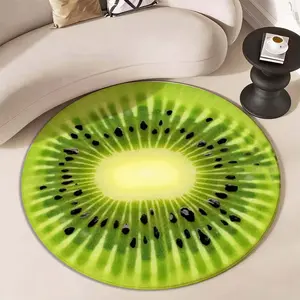 Fresh Sliced Kiwi Rug, Non-Slip Round Decorative Mat, Home Decor Rugs, Artificial Kiwi Print, Ideal for Kitchen Entrance, Living Room, Balcony
