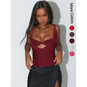 Women's Solid Bow Design Crop Cami Sleeveless Top, 2025 Fashion Casual Draped Strap Tank Top for Daily Outdoor Wear, Ladies Clothes for Summer, Women's Tops, Chic Womenswear