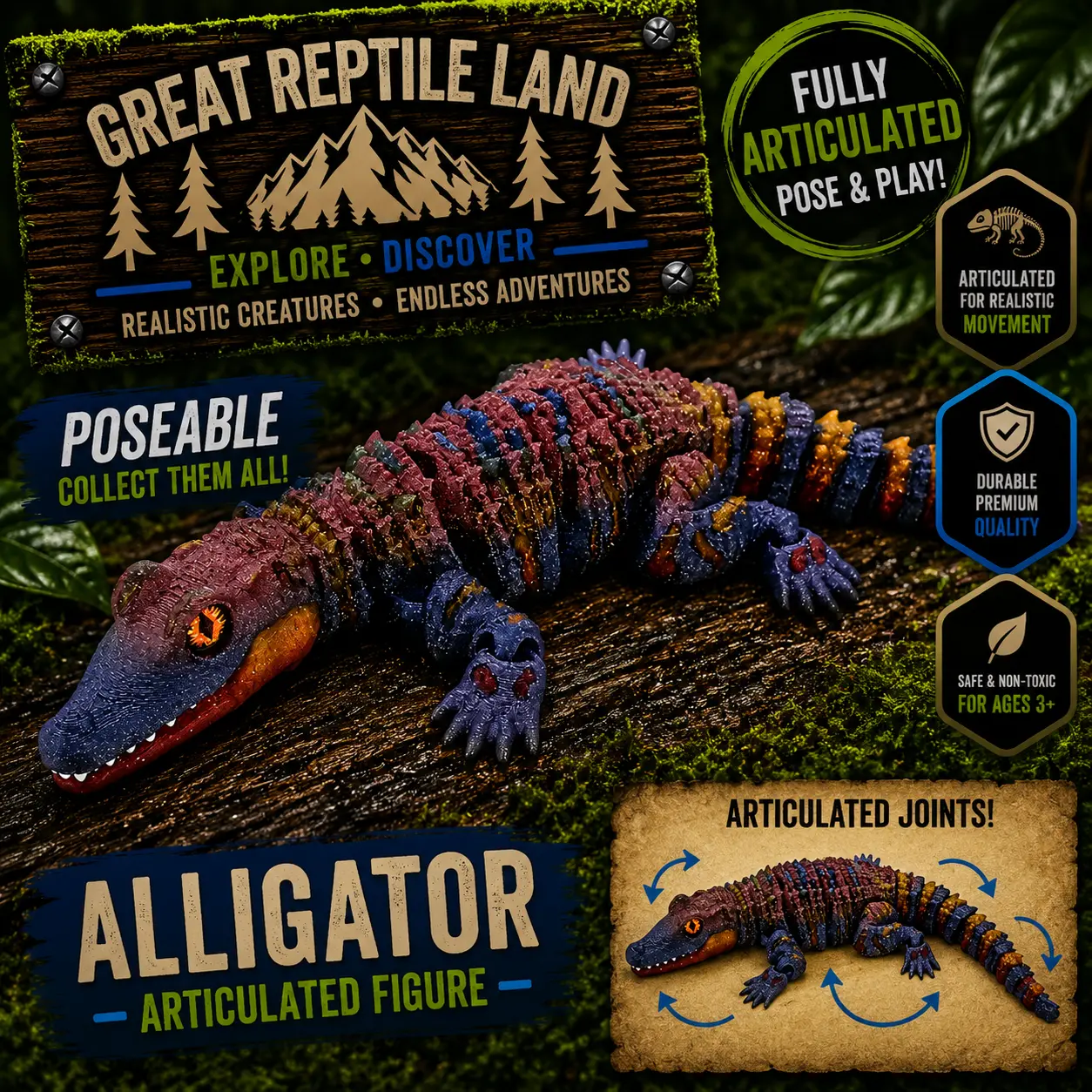 Prospect 3D - 3D Printed Alligator Figurine – 9.5" Long - Great Reptile Land