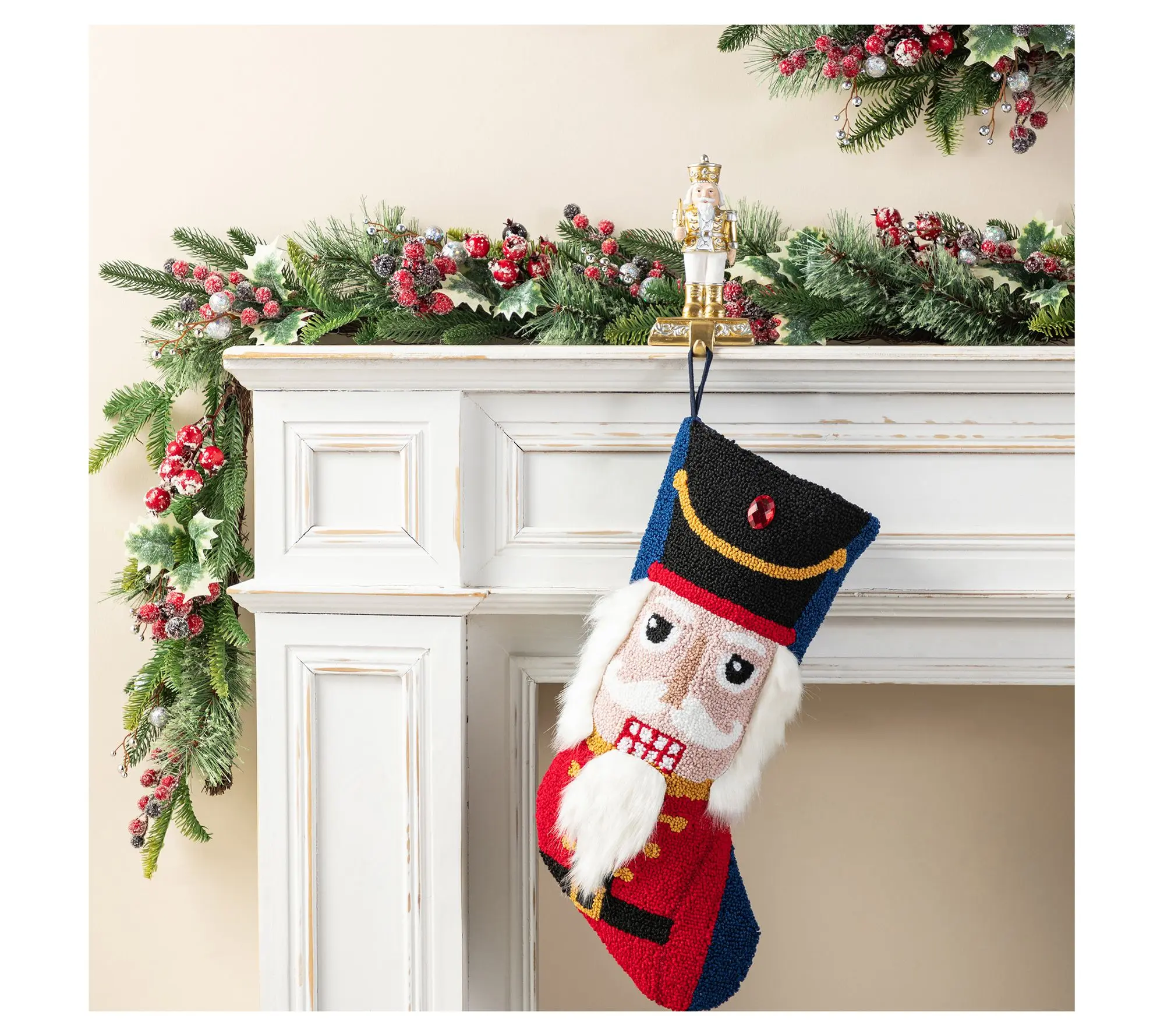 Glitzhome 21"L Hooked Nutcracker Christmas Stocking Glitzhome 21"L Hooked Nutcracker Christmas Stocking