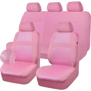 Pink Car Seat Cover Full Sets, Air Breath in Summer Mesh Seat Cover 5mm Sponge Airbag Composite Universal Fit