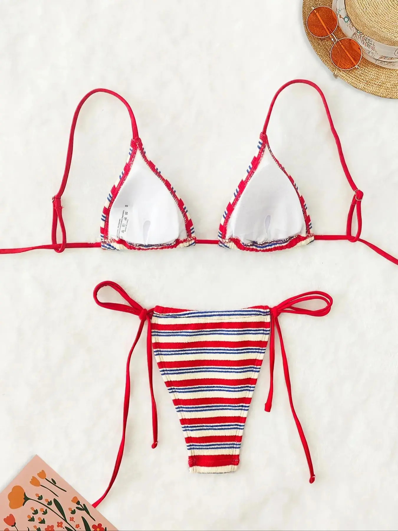 Women's Striped Print Bikini Swimsuit Set, Spaghetti Strap Swim Top and Bottom, Summer Swimwear for Beach Vacation