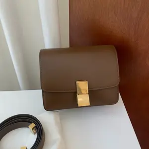 Pre-owned Celine leather Shoulder Bags classic box flap brown shoulder bag calfskin gold hardware