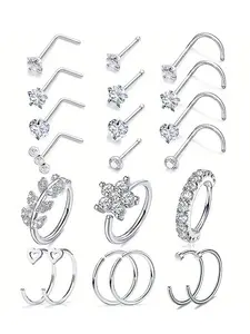 21PCS 20G Women's Nose Rings nose Piercing Jewelry L-shaped Nose Stud Set Nose Ring Hoop