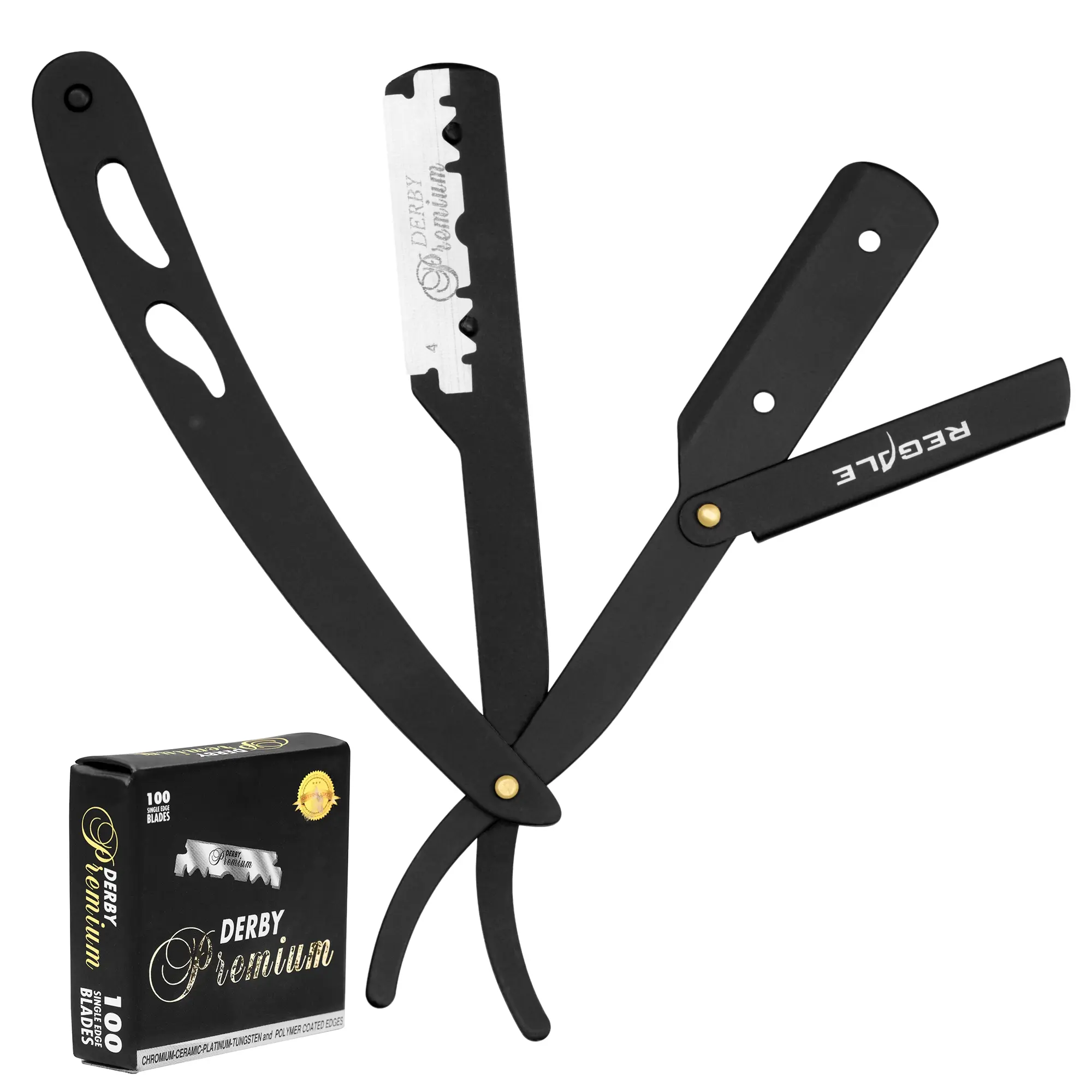 Regale Barber Supply Men's Black Matte Traditional Straight Edge Razor - Professional Men's Shaving Tool with Stainless Steel Handle, Lightweight Design, Convenient Storage
