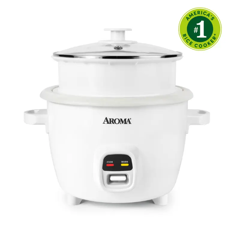 Aroma 20-Cup Rice Cooker & Food Steamer with Bonded Granite Nonstick Ceramic Pop-Up Steam Tray - White