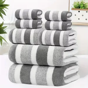 8-piece Set Lint-Free Super Absorbent Super Soft Two-Color Striped Interval Bath Towel Combination Including 2 Large Bath Towels 2 Large Face Towels 4 Hand Towels