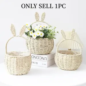 Handheld Rabbit Flower Basket, Paper Rope Woven Bunny Ears Basket, Floral Arrangement Basket, Plant Basket, Trendy Design