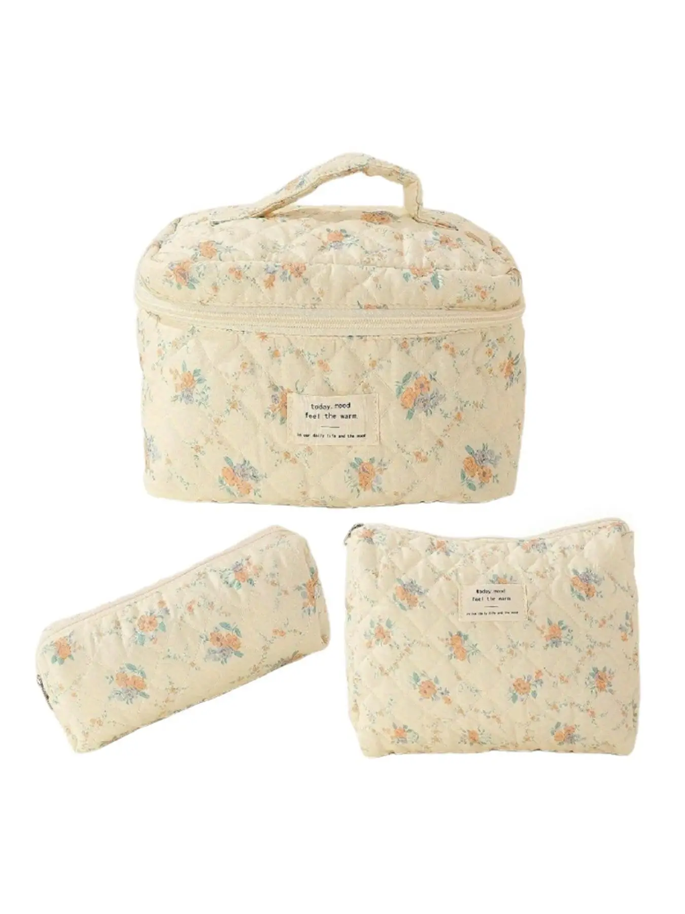 Ditsy Floral Pattern Quilted Makeup Bag Set, Large Size Cosmetic Storage Bag, Zipper Makeup Organizer Pouch, Fashion Versatile Storage Bag for Skincar