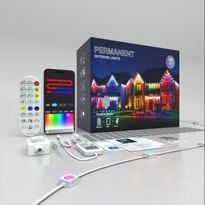 Outdoor LED Gutter Lights String Waterproof RGB Color Changing Atmosphere Light WiFi Bluetooth-compatible Control, Decorative Outdoor Lighting Led Strip Light