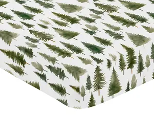 Sweet Jojo Designs Fitted Baby Crib Sheets (Green Woodland Tree) for Boys or Girls, Infant Nursery, Toddler Room - Standard Size (Hunter, Forest Themed, Sage Pine Trees, Woods, Neutral, Christmas Fir)