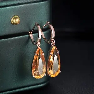 Champagne Citrine Earrings, Trendy Creative Large Teardrop-Pear Shaped Studs, Accessories for Women (Sports & Outdoor Accessories Compatibility)