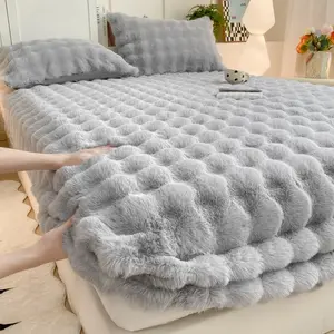 3pcs Winter Flannel Bubble Sheet Set 3-Piece Set, Soft and Comfortable, Plush Hand Feel, Machine Washable, Suitable for Bedroom, Dormitory, Hotel Use (Includes 1 Sheet + 2 Pillowcases, No Pillow Filling Included)