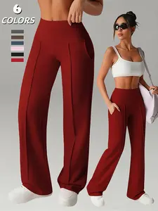 Women's High Waisted Yoga Pants, Slim Fit Quick-Dry Workout Bottoms, Casual Plain Design with Pockets, All-Season Wear, Sports Bottoms