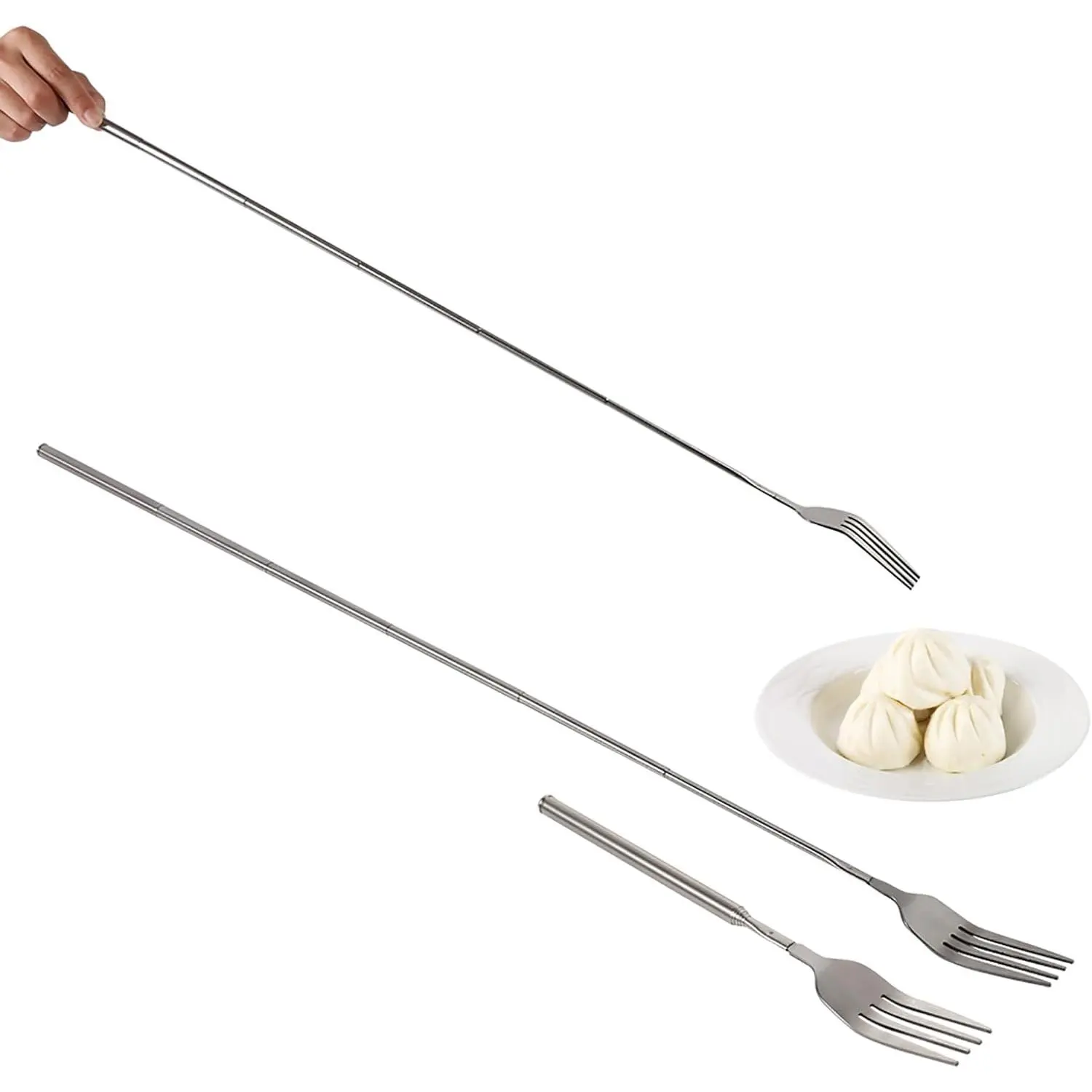 Extendable Fork, Extendable Spoon，Portable Stainless Steel Telescopic Long Handle Fork, Practical Rust-proof for BBQ Fruit Dessert Pastry