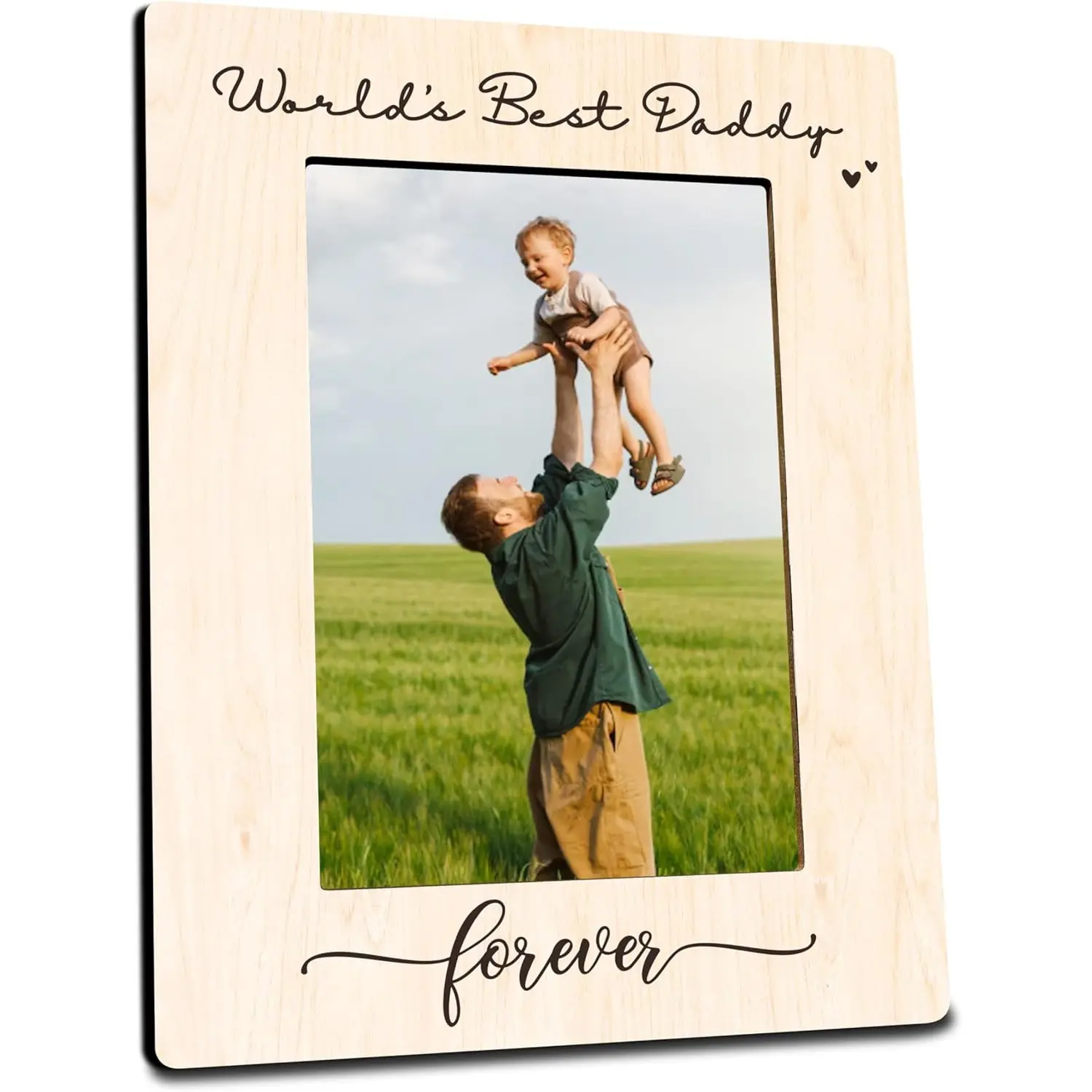 World's Best Dad Forever Wooden Picture Frame -4 X 6 Inches Photo Frame Tabletop Display -Photo Gift for Father, Dad Picture frame for Birthday Gifts, Home & Office Decorations (Vertical)