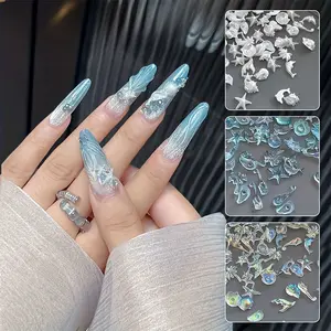 50pcs Assorted Pearlescent Shell Nail Charms Ice-Clear Aurora Ocean Series Starfish Scallop Resin Nail Decorations