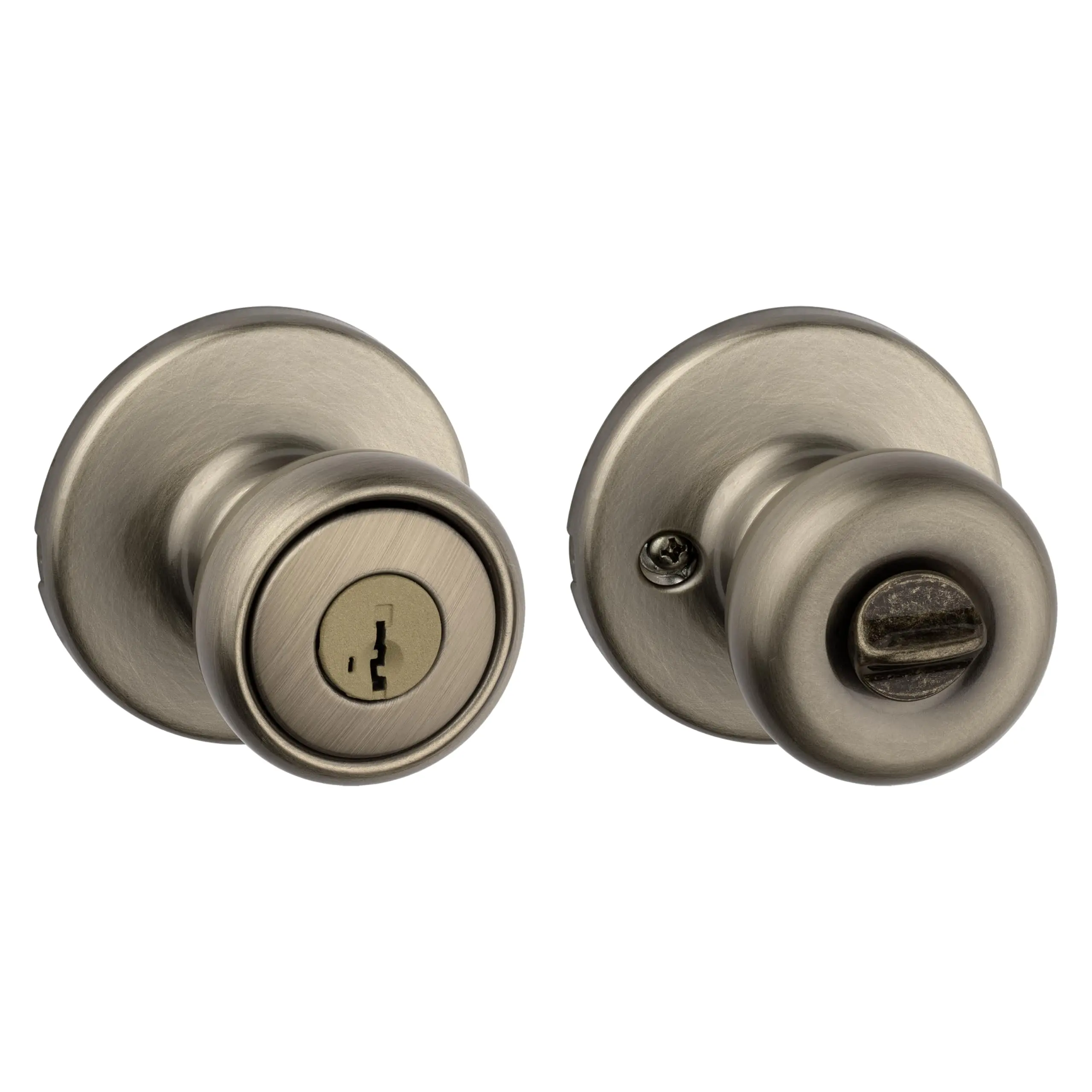 Tylo Entry Door Knob With Lock And Key  Secure Keyed Handle Exterior Front Entrance Bedroom Antique Brass Pick Resistant Smartkey Rekey Security Microban