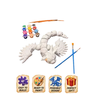 Buildable 3D Printed Dragon Kit Paintable Fantasy Craft Art Kit for Kids & Adults White PLA Figure Gift Idea