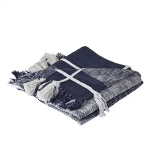 HomeRoots 516619 0.2 x 50 x 60 in. Blue & White Woven Cotton Checkered Throw Blanket