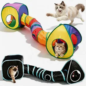 3-in-1 Collapsible Cat Tunnel & Pop-Up Play Tent DIY Interactive Indoor Outdoor Playhouse for Exercise