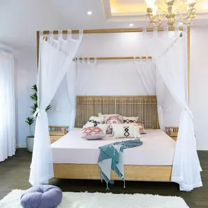 Sheer Bed Curtains for King, Queen, Full and Twin Bed, 4 Corner Bed Canopies & Drapes, Four Poster Bed Curtains Beds, Sheer Curtains for Bed Drapes, White