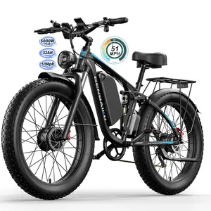 Ebike for Adults Electric 5000W Peak Dual Motor 51MPH Fast Ebike 32Ah 52V Full Suspension 26" Fat Tire E Bikes for Men with Hydraulic Brake Electric Bicycle