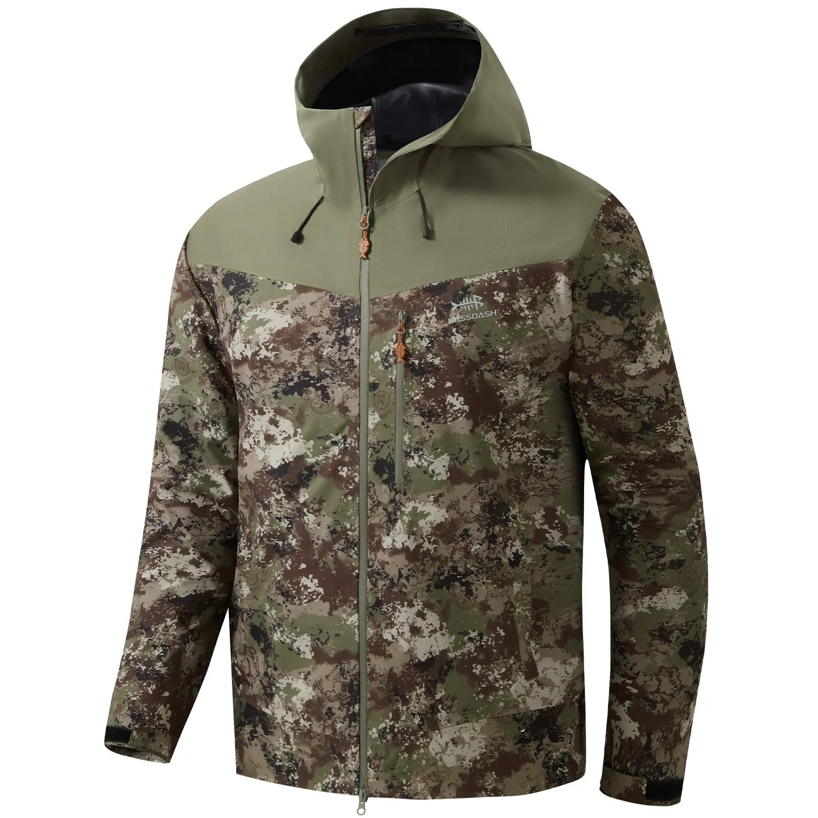 BASSDASH VORTEXIS Male Long Sleeve Rain Jacket, 100% Polyester Weave, Waterproof, Breathable, Ultra Lightweight, Rip-Stop, Packable, Customizable Fit for Fishing, Hiking, All Seasons, Universal Sport, Packedable, Rip-Stop Fabric