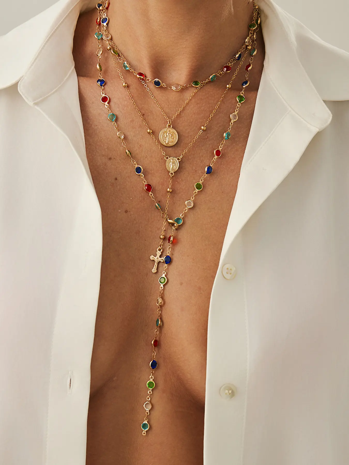 4 Piece Multi-Layer Crystal Pendant Necklace Set, Layered Necklaces, Boho Vintage Style for Daily Wear, Parties & Special Occasions