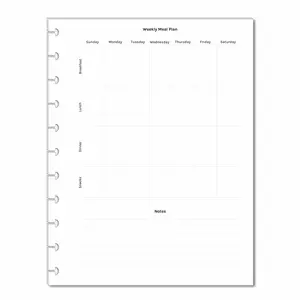 Weekly Dinner Planner Inserts for 11-Disc Big Happy Planner, Big Happy Planner Meal Planner, Pre-punched Happy Planner Inserts, Grocery List