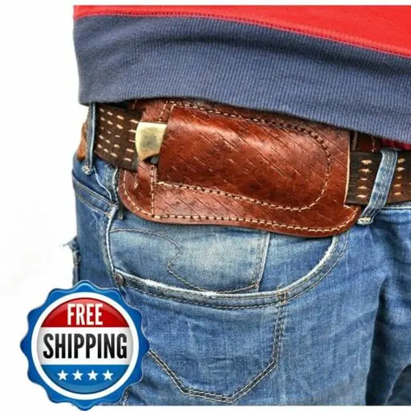 Buck 110 Folding Pocket Knife Leather Horizontal Sheath - Handmade Engraved