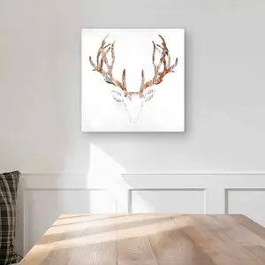 212 MAIN Artistic Wood-Looking Aluminum Deer Head Wall Art Metal Print, 16x16 in - Modern Farmhouse Country Life Home Aesthetic Decor, Ideal Bedroom Gift