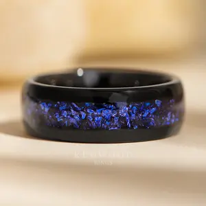 Black Tungsten Ring with Blue Lab-Created Sapphire Inlay - 8MM