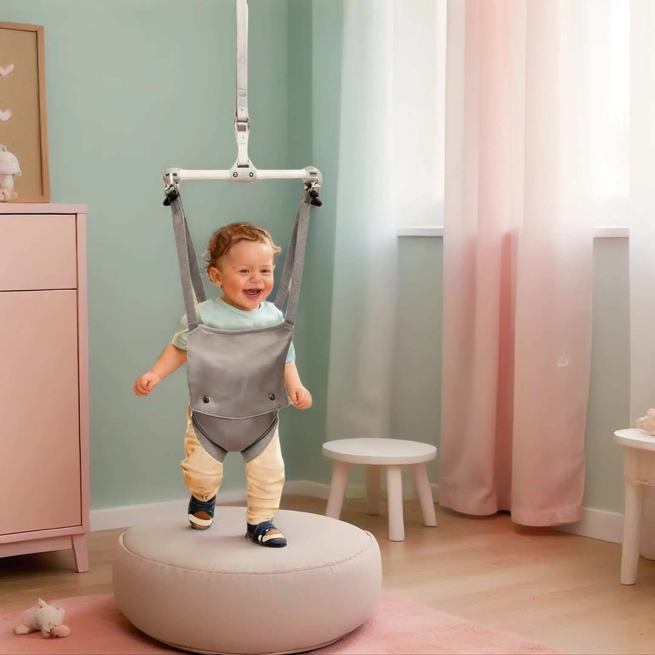 Adjustable Baby Door Jumper - 3-in-1 Infant Bouncer, Walker & Swing with Toys, Safe Doorway Activity Center for 6-18 Months, Motor Skills Development Support
