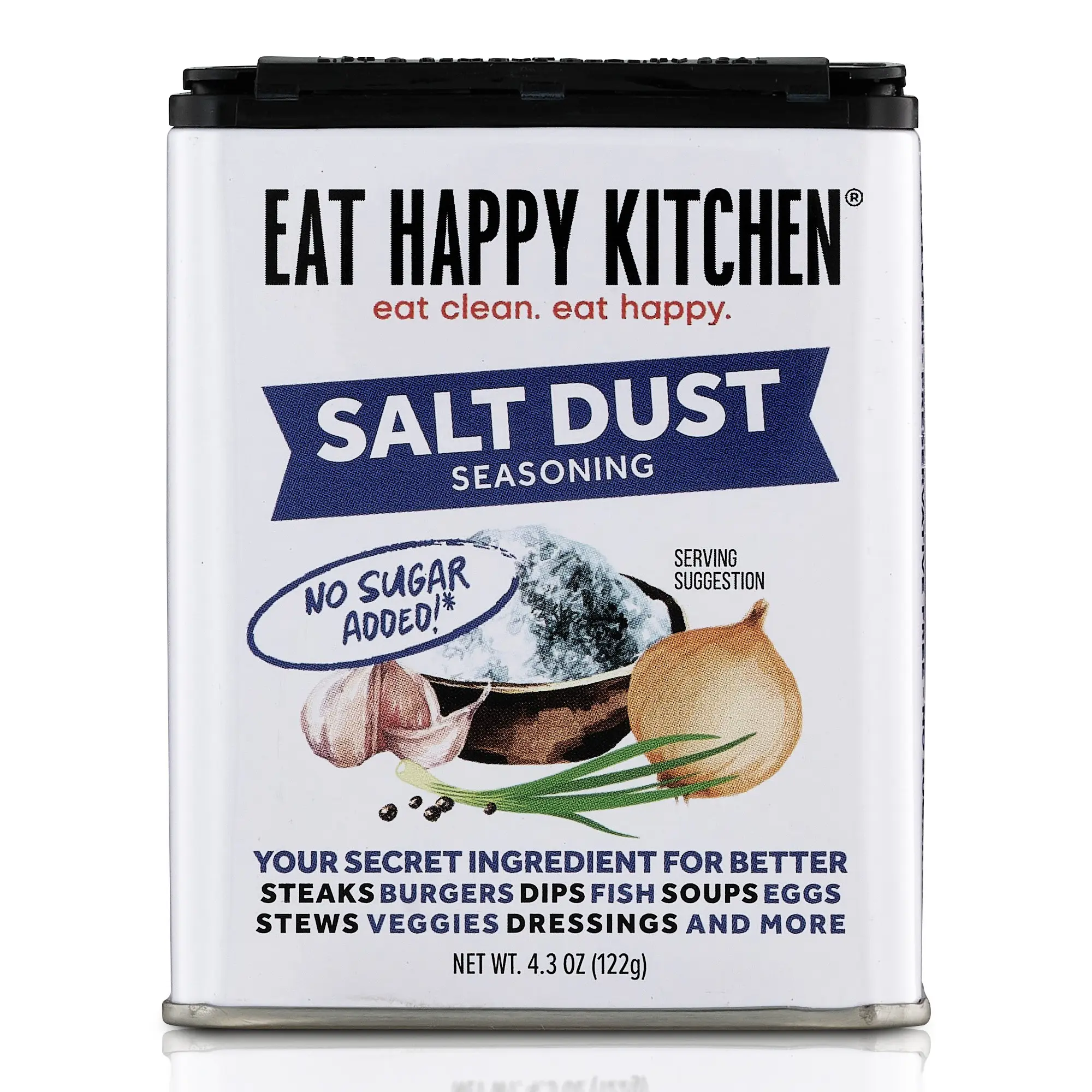 Eat Happy Kitchen Salt Dust Seasoning - 2 Canisters with Sea Salt, Garlic Powder, Onion Powder & Green Onion - Flavor Enhancer for Meats, Fish & More - Spice