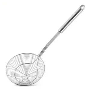 Solid Stainless Steel Spider Strainer Skimmer Spoon for Cooking and Frying, Kitchen Utensil Strainer Pasta Spoon, Spider Kitchen Utensil with Premium Ergonomic Handle, Easy to Use - Easy to Clean - for Home Chefs and Cooks, Kitchenware Stainless Steel