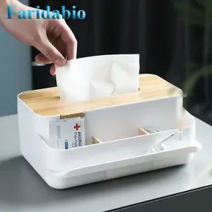 1pc Multifunctional Wooden Tissue Box with Lid - 3-Compartment Organizer for Tissue Paper, Napkins, and Small Items, Durable Plastic Construction, Ideal For Living Room And Bedroom Storage, Tissue Box For Bathroom, Bedroom Organization