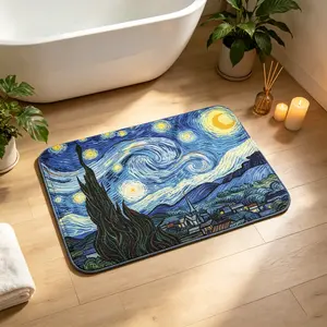 Starry Night Bath Mat Non-Slip Bathroom Rugs, Backing Absorbent Quick Dry Shower Bathroom Mats for Bathtub, Bedroom, Laundry, Christmas Decorations, 20"x 32"    Rugs