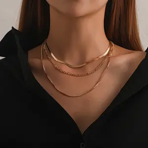 hip-hop geometric exaggerated multi-layer necklace women, fashion punk popular short neck chain necklace jewelry