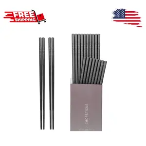 10 Pairs Fiberglass Chopsticks - Reusable, 9 1/2 Inches - Black