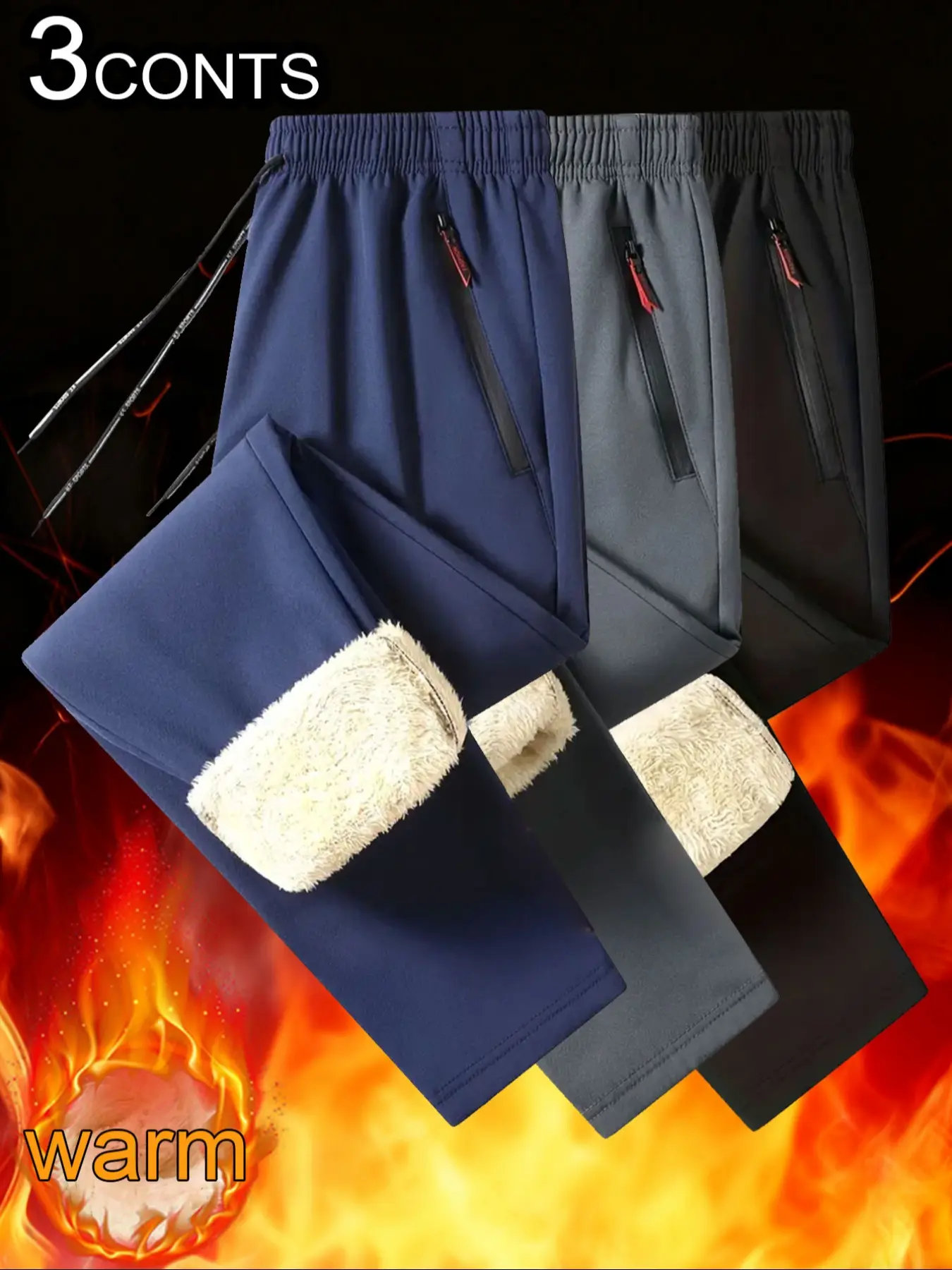 Men's Warm Fleece-Lined Thermal Pants, 3pcs Zipper Pockets, Thickened Winter Warmth, Straight-Leg Casual Sports Pants for Hiking, Outdoor Training, Running Pants, Athletic Running Pants