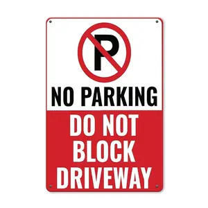 2D Flat - Old Style "No Parking - Do Not Block Driveway" Metal Sign - 8x12inch Retro Wall Decor, Vintage Garage Signs, Suitable for Home, Garage, Outdoor, Bar, Room Decoration, Garage Wall Decor, Antique Metal Sign, Iron wall art, wall art decoration