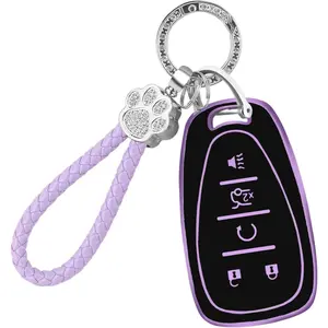 Key Fob Cover with Keychain Fit Chevy, Key Fob Case Cover Compatible with Chevy Equinox Malibu Traverse Camaro Blazer Cruze Trax Trailblazer Sonic Car Accessories Smart Key, Purple