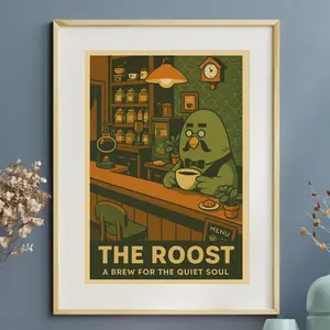 Animal Crossing Poster: The Roost Cafe, Retro Gamer Wall Art
