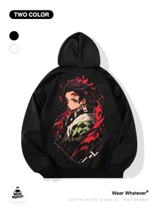 Demon Slayer Tanjiro Graphic Print Hoodie, Loose Fit Casual Pullover with Pocket, Breathable Home Wear, Perfect for Outdoor & Indoor Use