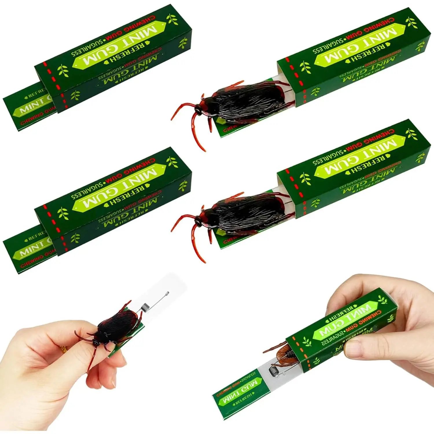 Party Prank Gag  — Realistic Cockroach Shaped Chewing Gum  Prank Gum Funny Realistic Roaches Shock Gum Practical Joke with Package Shocking Prank Toys for Halloween Fool's Day Party Favors, Cockroaches